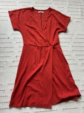 Madewell Red Orange Wrap Midi Skirt